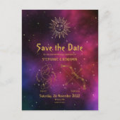 Zodiac Burgundy Gemini Sagittarius Save the Date Ankündigungspostkarte (Vorderseite)
