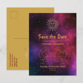 Zodiac Burgundy Gold Gemini/Gemini Celestie Ankündigungspostkarte