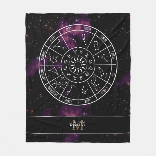 Zodiac Calendar | Astrologie-Symbole und Monogramm Fleecedecke (Vorderseite)