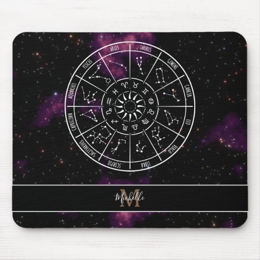 Zodiac Calendar | Astrologie-Symbole und Monogramm Mousepad (Vorne)