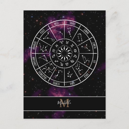 Zodiac Calendar | Astrologie-Symbole und Monogramm Postkarte (Vorderseite)