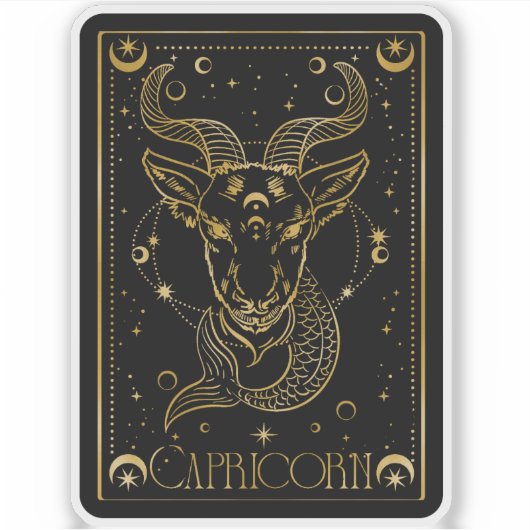 Zodiac Capricorn Astrologie Schwarz und Gold Stick Aufkleber (Vorderseite)