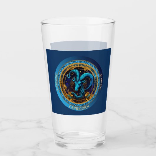 Zodiac Capricorn mit Namen und DOB Beer Glas (Vorderseite)