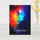 Zodiac: Capricorn Space Rainbow Karte (Gelbe Blume)