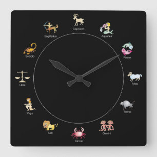Zodiac Cartoon Symbol Quadratische Wanduhr