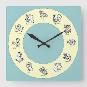 Zodiac-Cartoon-Symbol Zeichnend Quadratische Wanduhr