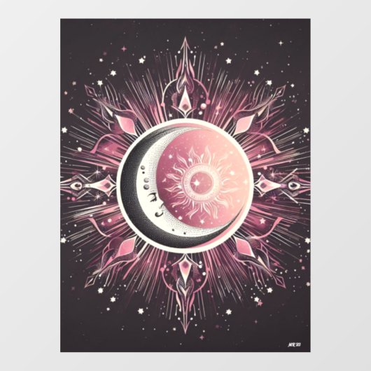 Zodiac Celestial Sun Moon Stars Pink Black Fensteraufkleber (Blatt)