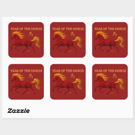Zodiac Chinese New Year 2026 Yang Fire Horse Quadratischer Aufkleber (Blatt)