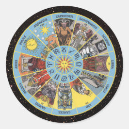 Zodiac Circle w Astrologische Symbole & Tarot Card Runder Aufkleber