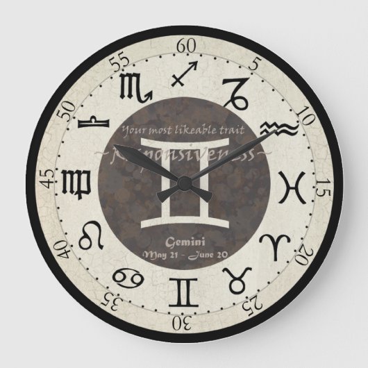 Zodiac Clock - Gemini Große Wanduhr (Vorderseite)