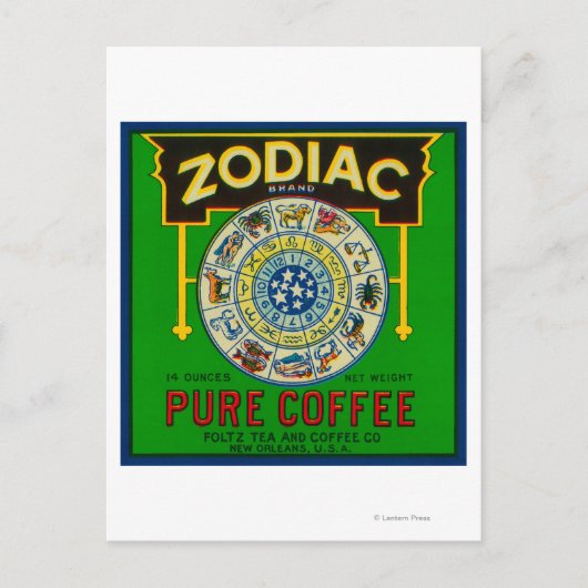 Zodiac Coffee LabelNew Orleans, LA Postkarte (Vorderseite)