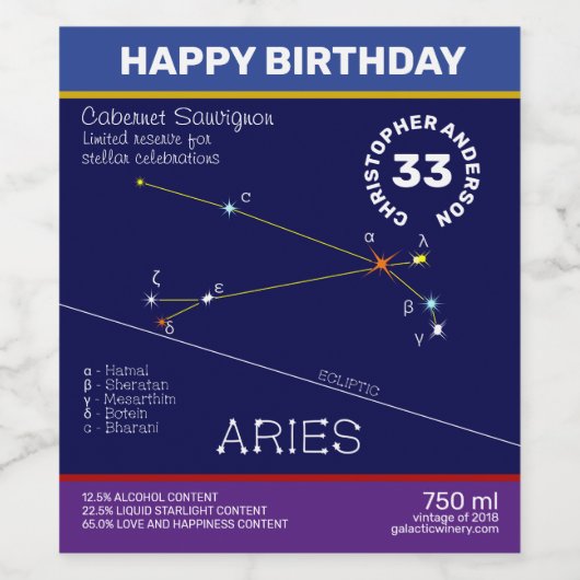 Zodiac Constellation Aries Weinetikett (Einzelnes Label)