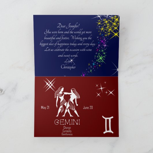 Zodiac Constellation Gemini Karte (Innenseite)