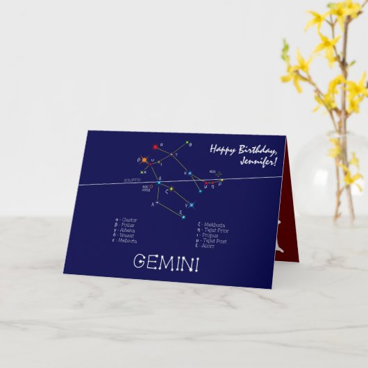 Zodiac Constellation Gemini Karte (Gelbe Blume)