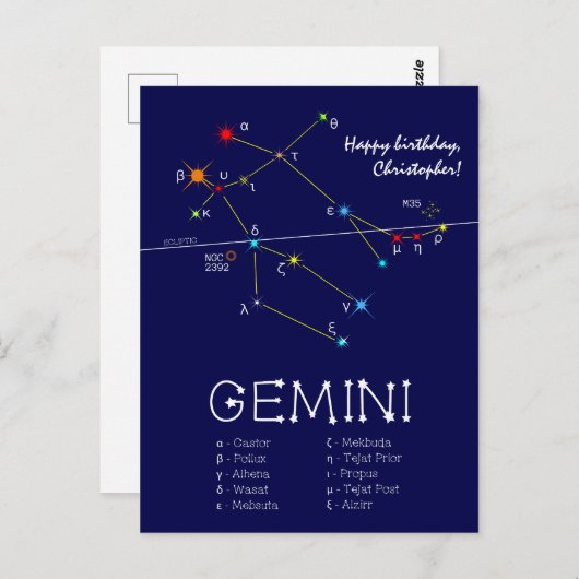 Zodiac Constellation Gemini Postkarte (Vorne/Hinten)