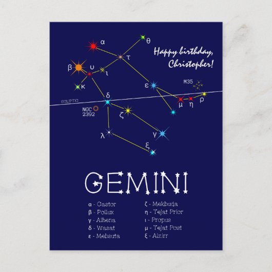 Zodiac Constellation Gemini Postkarte (Vorderseite)