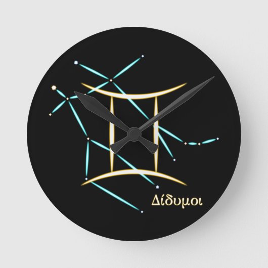 Zodiac Constellation Gemini Round Clock Runde Wanduhr (Vorderseite)