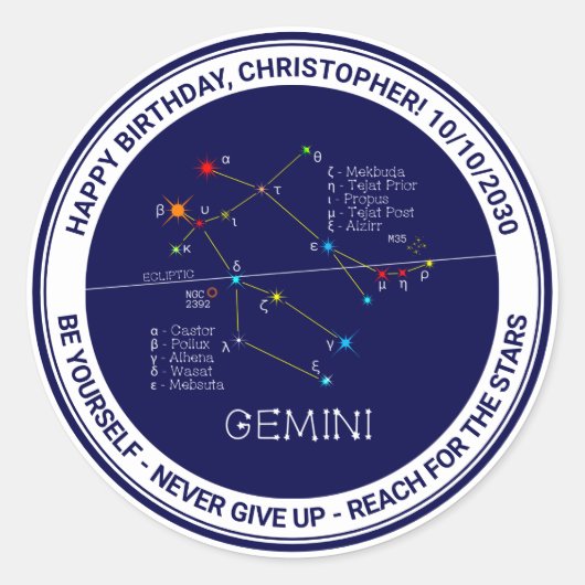 Zodiac Constellation Gemini Runder Aufkleber (Vorderseite)