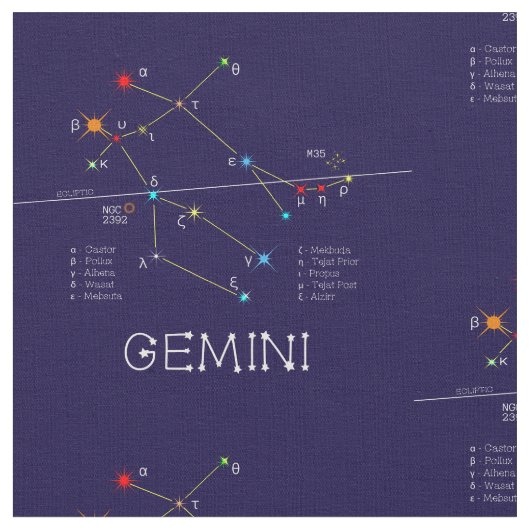 Zodiac Constellation Gemini Stoff (Nahaufnahme)