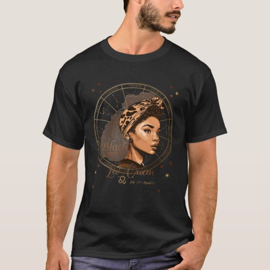 Zodiac Constellation Leo Black Queen T-Shirt (Vorderseite)