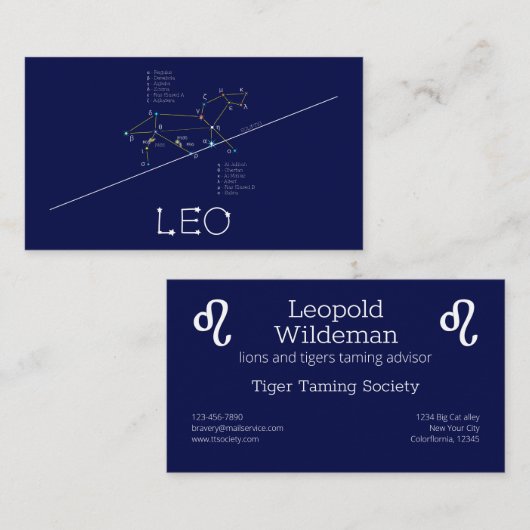 Zodiac Constellation Leo Visitenkarte (Vorne/Hinten)