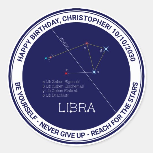 Zodiac Constellation Libra Runder Aufkleber (Vorderseite)