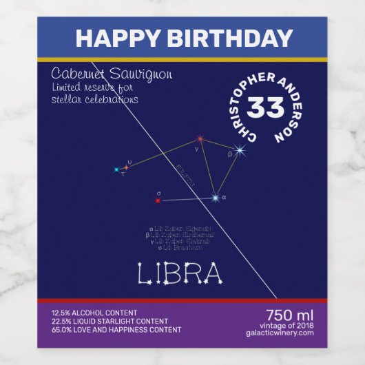 Zodiac Constellation Libra Weinetikett (Einzelnes Label)