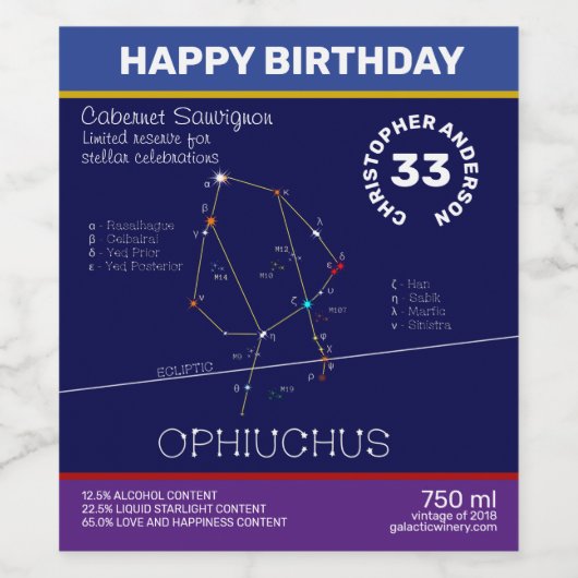 Zodiac Constellation Ophiuchus Weinetikett (Einzelnes Label)
