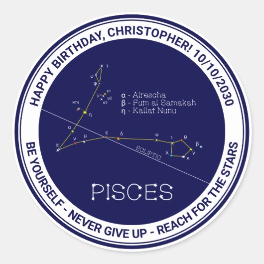 Zodiac Constellation Pisces Runder Aufkleber (Vorderseite)