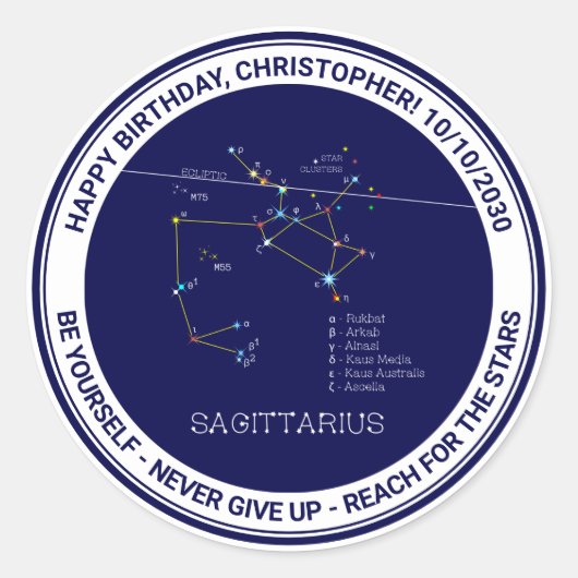 Zodiac Constellation Sagittarius Runder Aufkleber (Vorderseite)