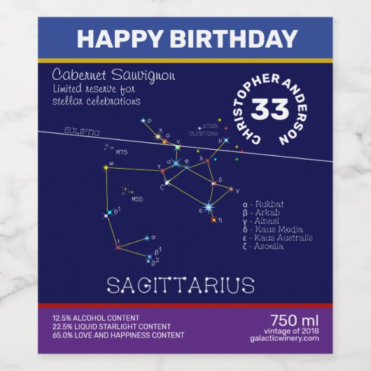 Zodiac Constellation Sagittarius Weinetikett (Einzelnes Label)