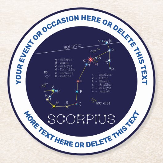 Zodiac Constellation Scorpius Runder Pappuntersetzer (Vorderseite)