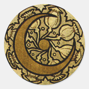 Zodiac Crescent Moon Mucha Runder Aufkleber