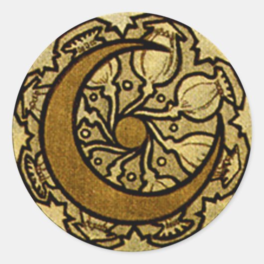 Zodiac Crescent Moon Mucha Runder Aufkleber (Vorderseite)