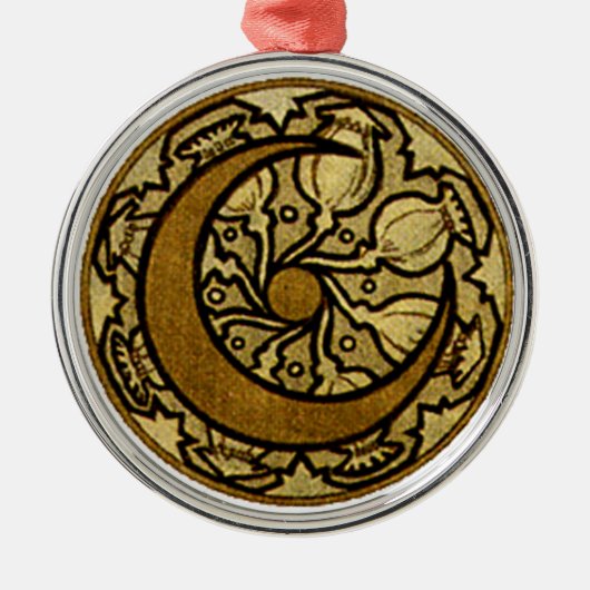 Zodiac Crescent Moon Mucha Silbernes Ornament (Vorne)