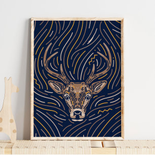 Zodiac Deer Animal Print   Hirschdruck Poster