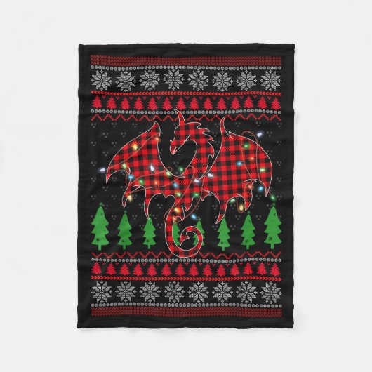 Zodiac Dragon Ugly Sweater Christmas Lights Dragon Fleecedecke (Vorderseite)