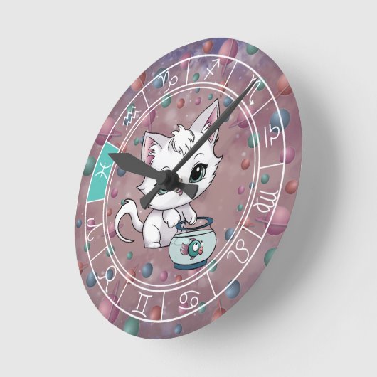 Zodiac Fisces Niedlich Cat Wheel Planet Astrologie Runde Wanduhr (Winkel)