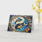 Zodiac - Fische Fischjin und Yang Karte (Gelbe Blume)