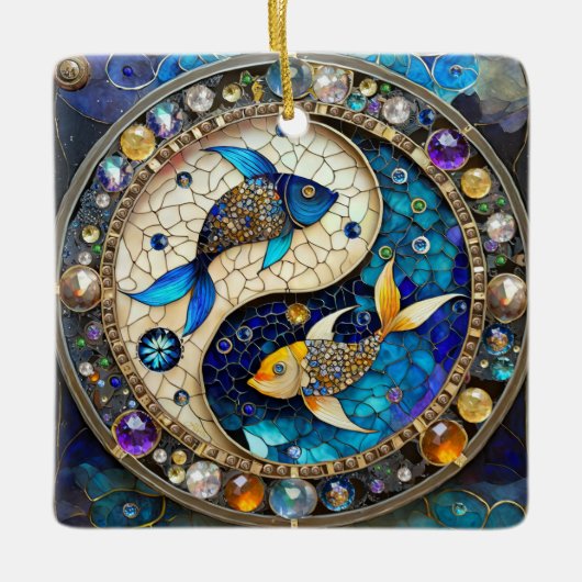 Zodiac - Fische Fischjin und Yang Keramikornament (Vorderseite)