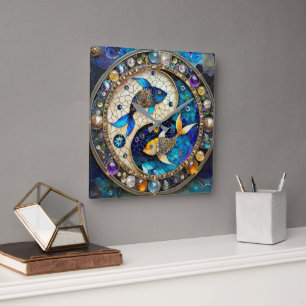 Zodiac - Fische Fischjin und Yang Quadratische Wanduhr
