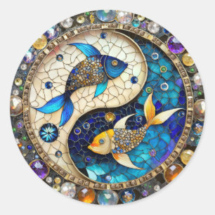Zodiac - Fische Fischjin und Yang Runder Aufkleber
