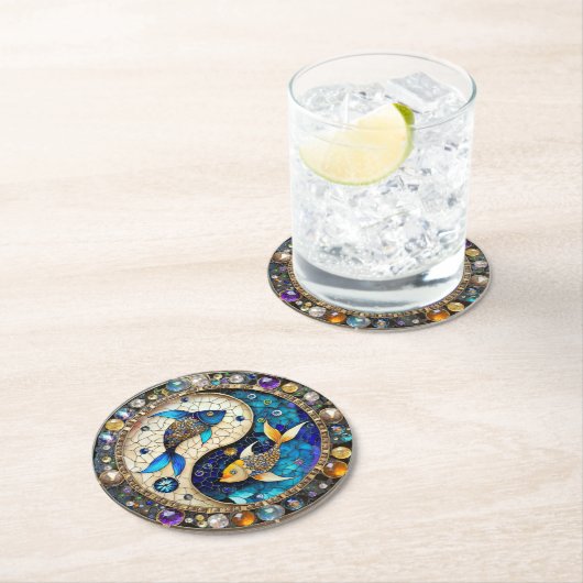 Zodiac - Fische Fischjin und Yang Runder Pappuntersetzer (Vor Ort)