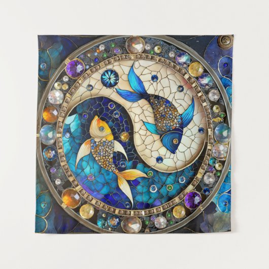 Zodiac - Fische Fischjin und Yang Wandteppich (Vorderseite (Horizontal))