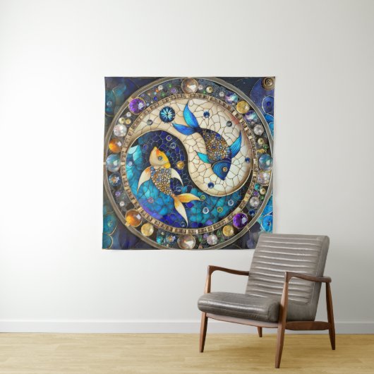 Zodiac - Fische Fischjin und Yang Wandteppich (Beispiel (Horizontal))