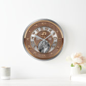 Zodiac Foto Bronze Silver Birth Monogram Leo Lion Große Wanduhr (Zuhause)
