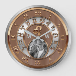 Zodiac Foto Bronze Silver Birth Monogram Leo Lion Große Wanduhr
