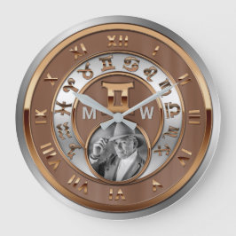 Zodiac Foto Bronze Silver Monogram Zwillinge Große Wanduhr