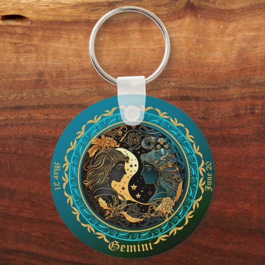 Zodiac Gemini Anpassungsname, Datum Schlüsselanhänger (Vorderseite)