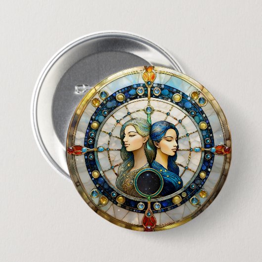 Zodiac - Gemini Die Zwillinge Button (Vorne & Hinten)